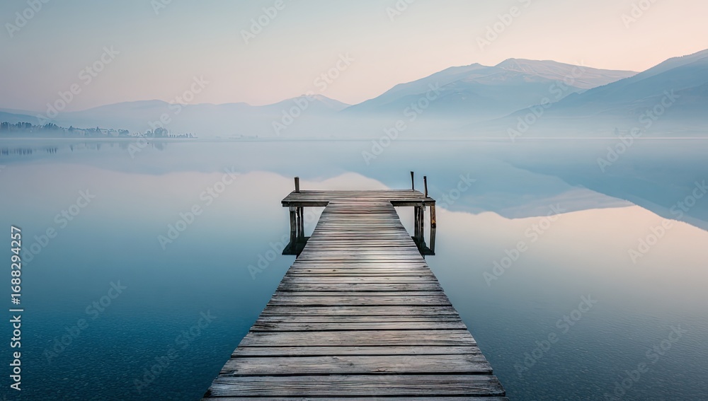 Fototapeta premium Tranquil lake dock at dawn (1)