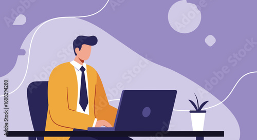 Professional man working remotely on his laptop in a modern office, symbolizing productivity, remote work, and online business. Ideal for technology or lifestyle concepts.