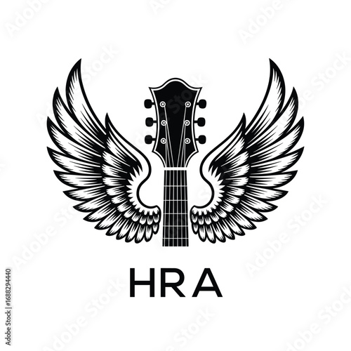 HRA Guitar Wings Company logo. HRA Rock Music logo design for entrepreneur and business. HRA best Music icon.
