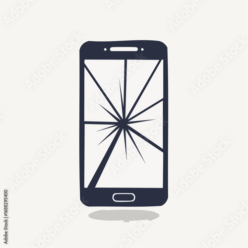 Illustration of a modern smartphone with a severely cracked and shattered screen.