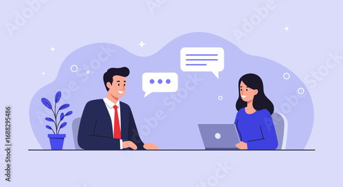 Business meeting with two professionals in modern office setting vector