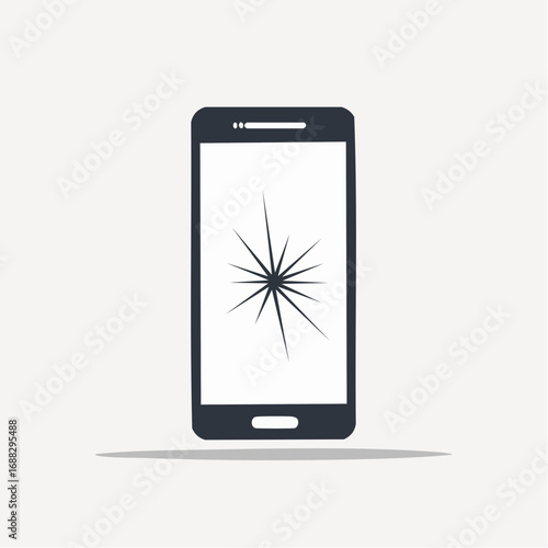Vector illustration of a modern black smartphone with a cracked and shattered screen.