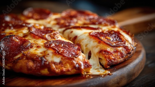 Wallpaper Mural A delicious pepperoni pizza with melted cheese on a wooden board, styled for warm food photography. Torontodigital.ca