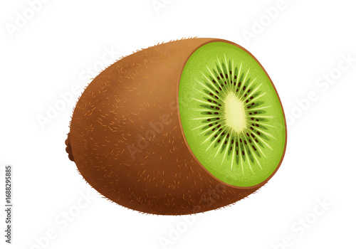 Close-up of a ripe kiwi fruit slice showing bright green flesh and dark seeds png clear alpha channel cutout isolated on transparent background