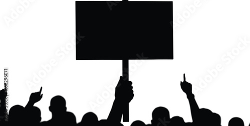 Protest crowd silhouette holding blank sign unity and action vector