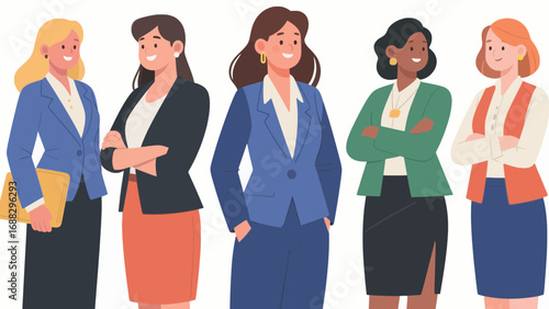 Diverse group of professional women standing together in business attire