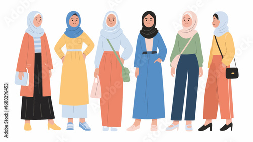 Diverse women in modest fashion showcasing modern Islamic clothing styles