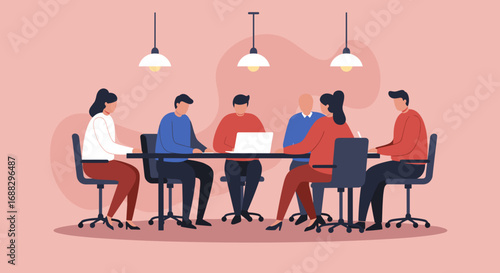 Diverse business team collaborating in a modern office meeting, discussing projects and strategy. Ideal for concepts of teamwork, productivity, and corporate communication.