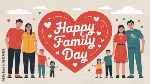 Happy Family Day illustration with parents and children celebrating together