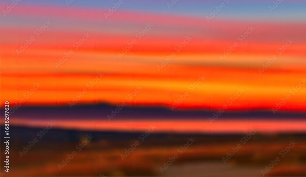 Naklejka premium Blurry sunset over mountains and water