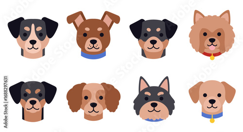 Set of charming dog breeds vector illustrations featuring various cute faces