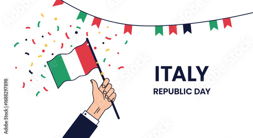 Celebrate Italy Republic Day with vibrant flag waving and festive confetti for national pride