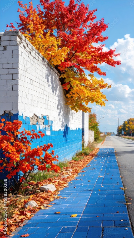 Obraz premium Autumnal wall with vibrant foliage