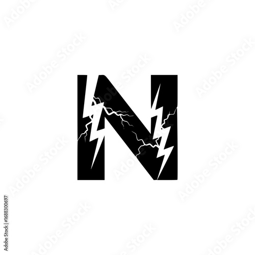 Black Vector Logo Design Modern Letter N with Lightning Bolt
