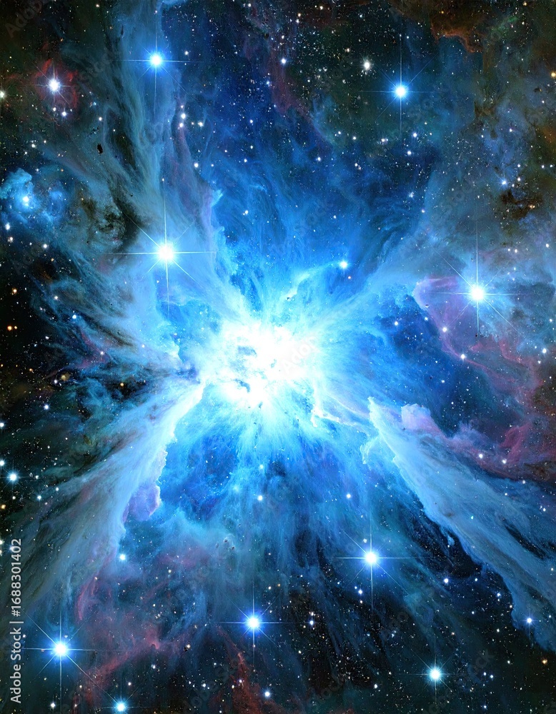 Fototapeta premium Nebula explosion in vibrant blue and white
