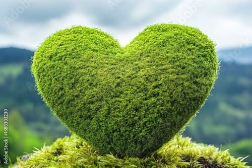 Heart shaped green moss in nature symbolizing eco love sustainability environment care and natural beauty with freshness and organic harmony