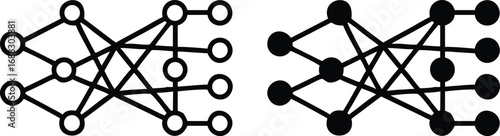Neural Network Diagram Icon Vector, Black and White AI Machine Learning Symbol