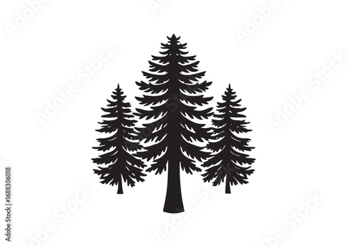 Redwood forest tree black silhouette vector illustration.