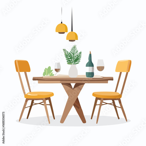 Modern Dining Area with Scandinavian Chairs and Wooden Table – Interior AI-Generated Vector Illustration
