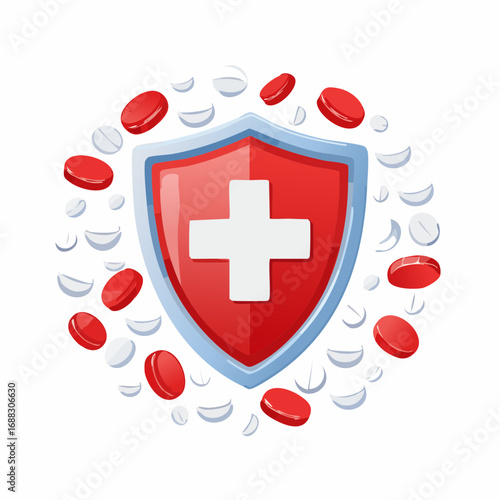 Immune System Concept with Shield and White Blood Cells – Medical AI-Generated Vector Illustration