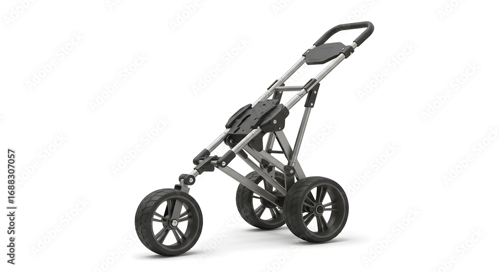 Fototapeta premium Sleek Three-Wheeled Golf Push Cart Isolated on White Background – Modern Design for Effortless Course Navigation and Storage