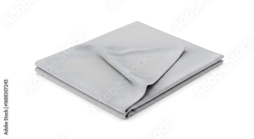 Neatly Folded Light Grey Microfiber Cleaning Cloth Isolated on White Background