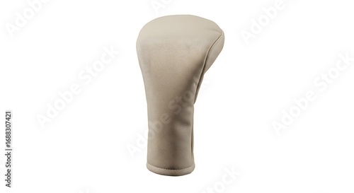 Isolated Beige Golf Club Head Cover for Driver or Wood Protection. Essential Golf Accessory on White Background, Studio Shot with Clipping Path.