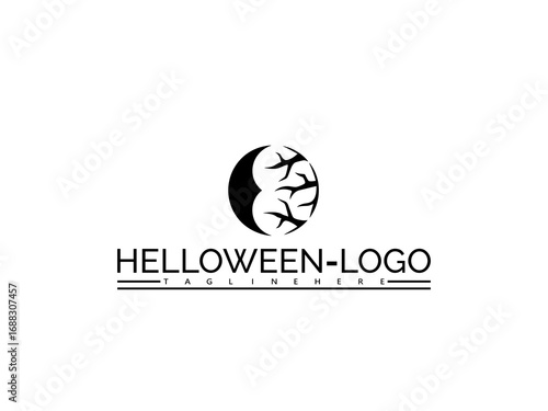 Halloween logo with a circular motif and flying bats graphic Keywords: halloween, logo, bats, flying, circle, spooky, scary, horror, creepy, dark, night, creature, supernatural, evil, symbol, icon