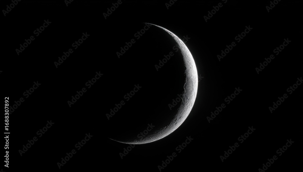 Obraz premium Crescent moon, starkly illuminated, against a black void