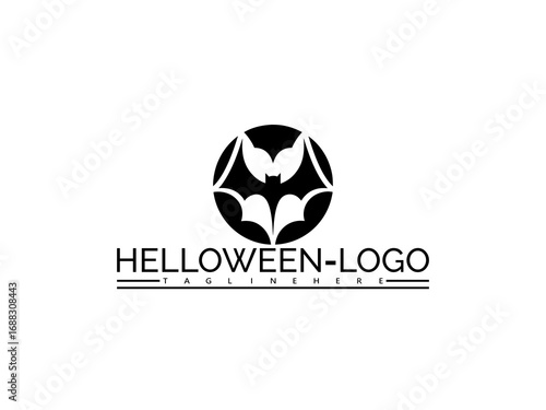Happy halloween logo. Halloween bat logo with stylized wings inside a black circle on white background creature animal
