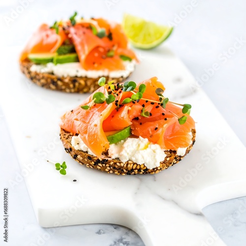 Gourmet smoked salmon appetizers on crackers