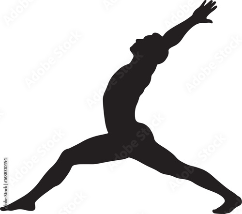 Yoga silhouette of a man in the reverse warrior pose, showcasing strength, balance, and a powerful stretch for fitness and well-being