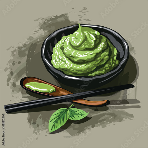 illustration, seafood, fresh, healthy, meal, food, cuisine, asian, bowl, plate, wasabi, dish, delicious, sushi, white, sauce, gourmet, japan, lunch, vector, isolated, condiment, seasoning, spicy, 