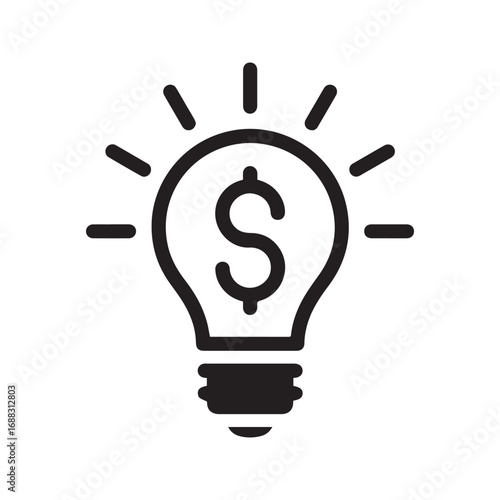 Business idea icon. Lightbulb with dollar sign symbolizing profitable innovation, investment, and financial creativity. Vector glyph for startup, funding, and monetization concepts.
