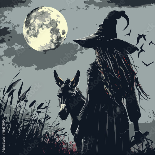 women, full, fashion, circle, adult, time, shiny, cauldron, witch, backgrounds, painting, celebrations, cartoons, concepts, moon, face, eye, health, dedication, black, shock, night, horror, art, fear,