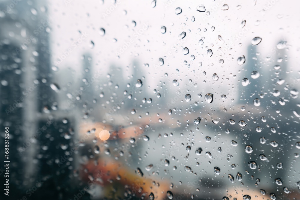 Obraz premium Raindrops on a city window