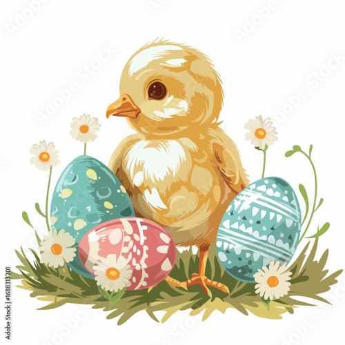 easter, egg, basket, holiday, spring, eggs, decoration, celebration, food, flower, vector, card, grass, season, illustration, gift, colorful, happy, design, color, green, yellow, nature, flowers, symb