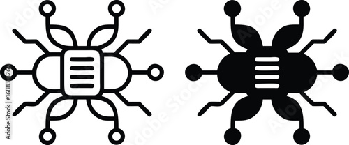 Microchip Circuit Icon Vector, Black and White Processor Technology Illustration