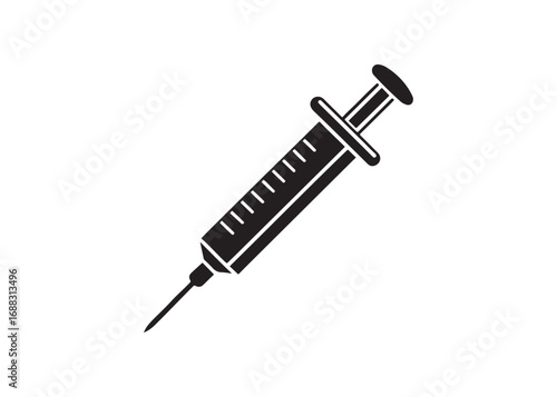 Medical syringe silhouette vector, healthcare injection icon design for vaccination, treatment, and hospital use.