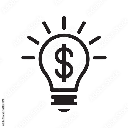 Business idea icon. Lightbulb with dollar sign symbolizing profitable innovation, investment, and financial creativity. Vector glyph for startup, funding, and monetization concepts.
