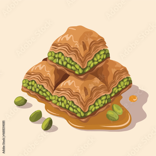 illustration, pastry, baklava, food, vector, traditional, delicious, sweet, dessert, cuisine, tasty, turkish, bakery, gourmet, pistachio, sugar, plate, fresh, restaurant, syrup, ramadan, snack, 