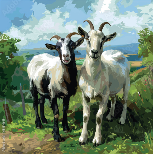 goat, animal, farm, mammal, grass, nature, brown, animals, horns, livestock, domestic, meadow, fur, agriculture, summer, white, sheep, horned, pasture, rural, green, field, head, horn, wildlife