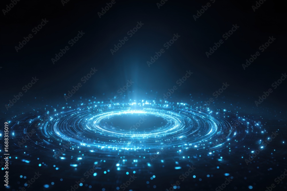 Obraz premium Abstract glowing blue circular pattern on dark background