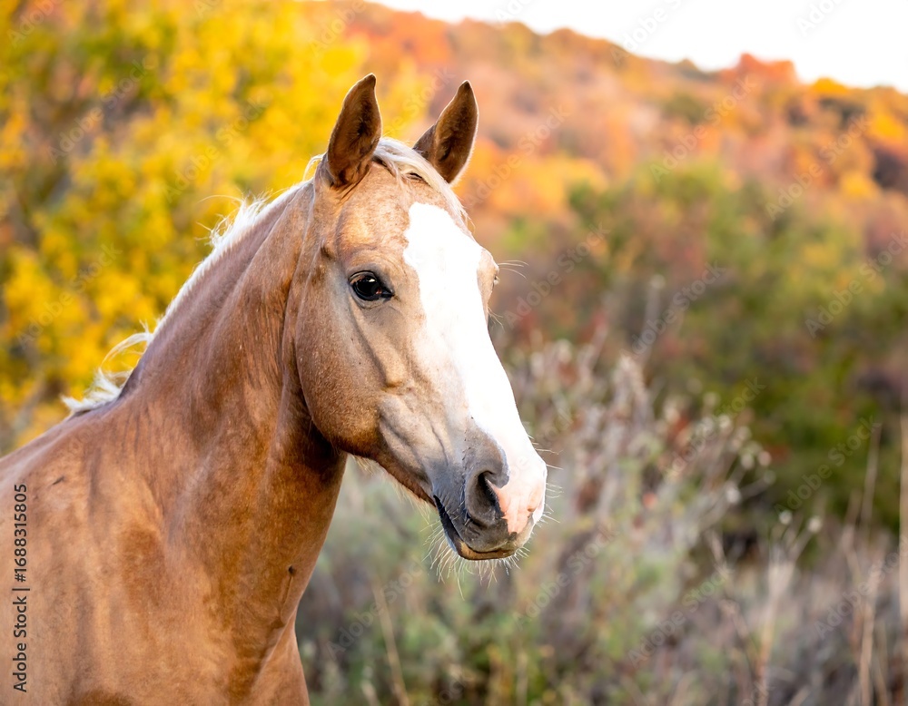 Obraz premium Horse portrait in autumn foliage