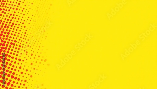 Abstract image featuring a gradient of red and orange dots curving from left to right against a bright yellow background.  