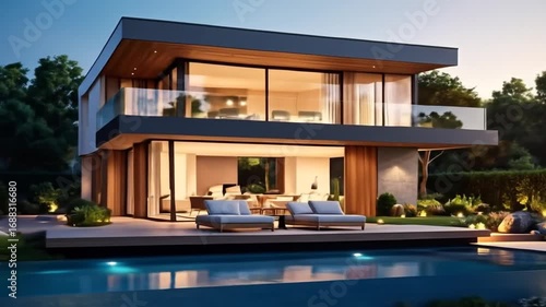 Wallpaper Mural Modern house by pool at dusk Torontodigital.ca