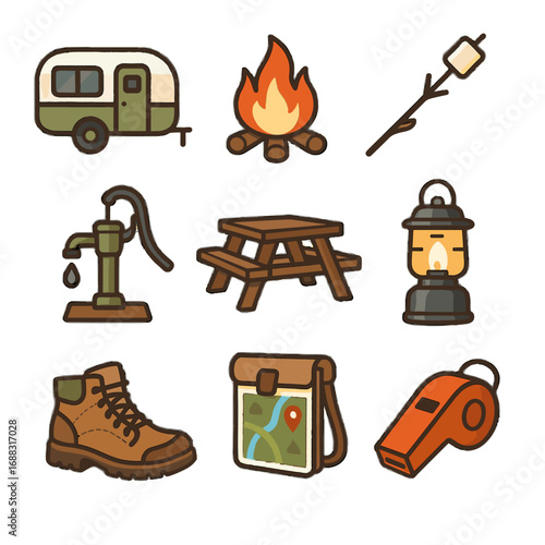 Solar vector picnic pump camping map pit icon icons essentials whistle hiking