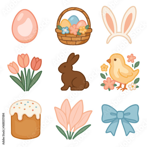 Egg vector tulip chocolate icons pastel eggs collection icon basket easter cake