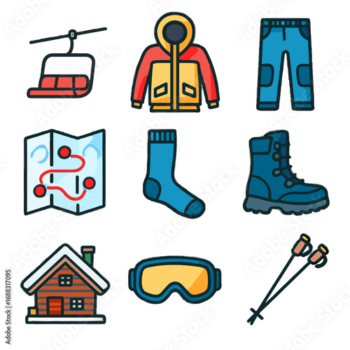 Ski icon alpine icons boots goggles holiday parka thermal insulated pants vector