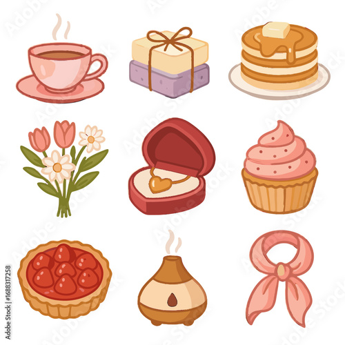 Oils soap day mother cup icon tart jewelry tea s vector silk